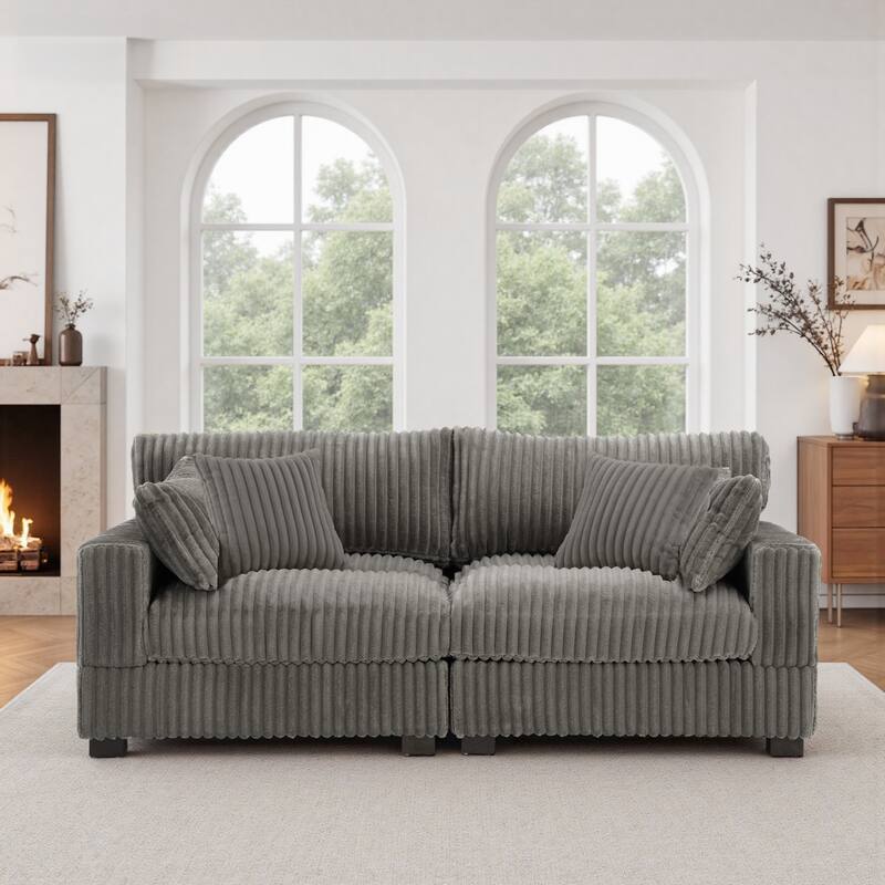 Modern Plush Corduroy Loveseat Sofa Couch with Pillows