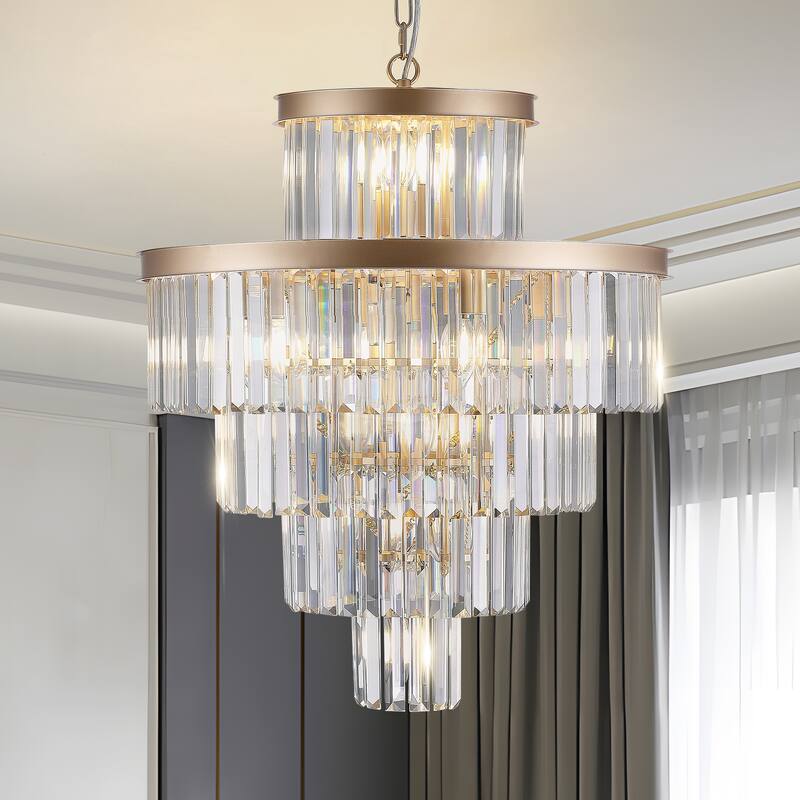 Luxury Crystal Chandelier Pendant Ceiling Lighting Fixture, Gold Living Room Hanging Pendant Lighting Fixtures