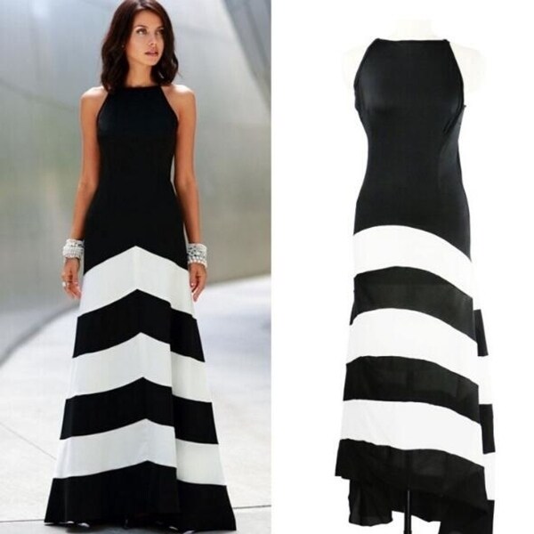 womens black and white striped dress
