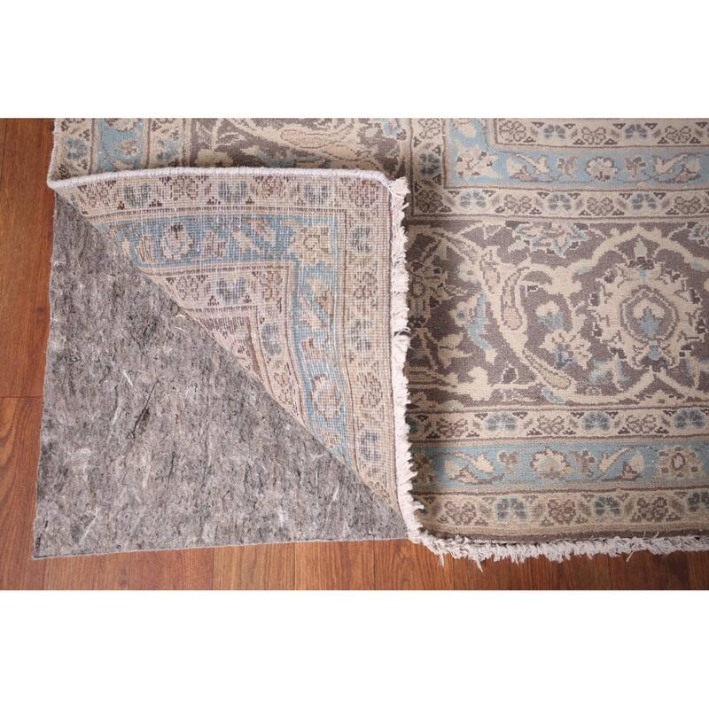 Traditional Mashad Persian Vintage Area Rug Handmade Beige Wool Carpet - 9'5"x 12'8"