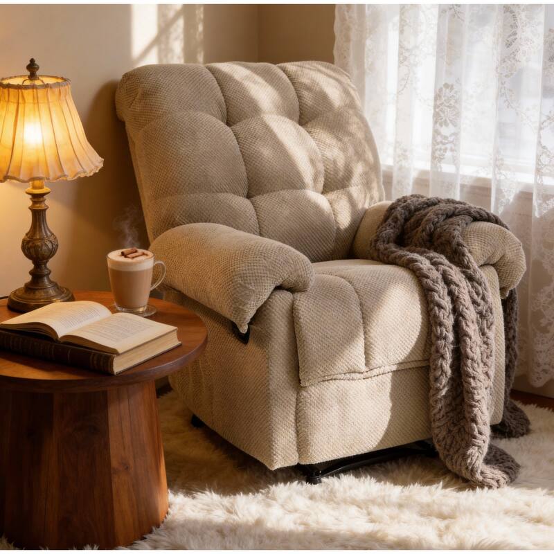 Recliner Chair, Overstuffed Armchair, Manual Recliner, Padded Footrest, Ergonomic Lounge Chair, Soft Fabric Recliner
