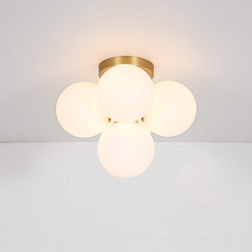 5-Light Modern Gold Frosted Glass Globe Semi-Flush Mount Light - 15 in. diameter × 12.2 in. height
