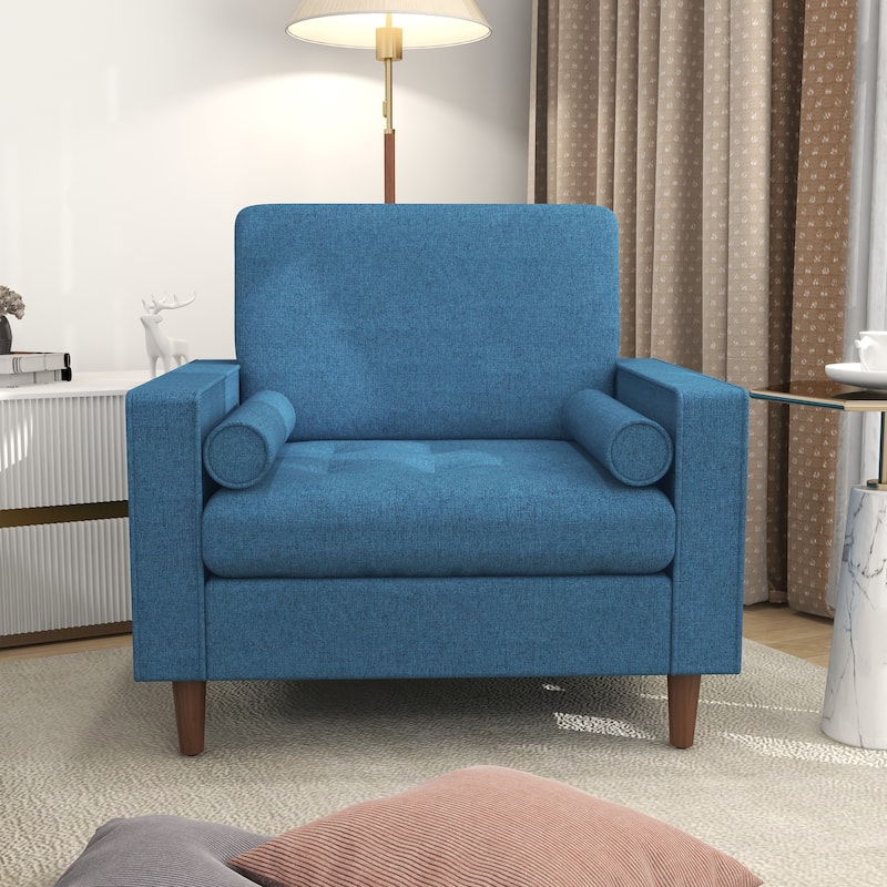 Tufted Upholstery Club Armchair With Bolster Pillows