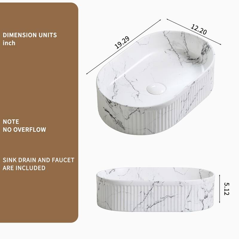 GDFStudio - Vincent Artistic Marble-Pattern Vessel Bathroom Sink with Ceramic Basin and Countertop Vanity Design