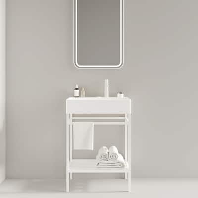 24 inch Metal Freestanding Bathroom Vanity Set with Integrated Ceramic Sink