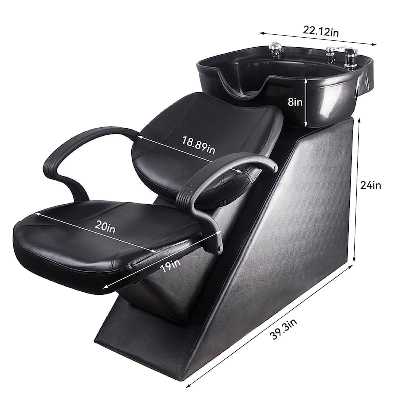 Shampoo Barber Backwash Chair, ABS Plastic Shampoo Bowl Sink Chair for Spa Beauty Salon - Black