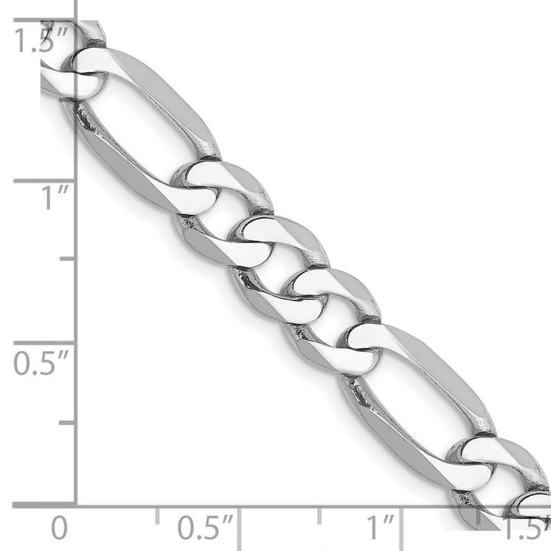 Curata 14k White Gold 7mm Flat Figaro Chain Bracelet