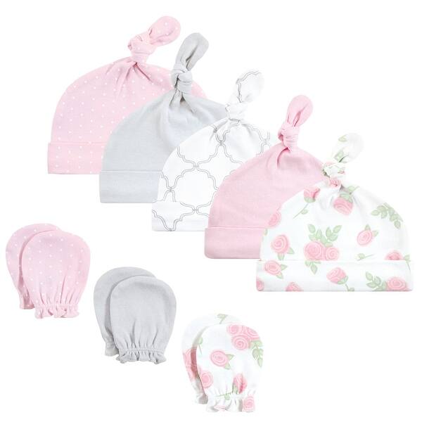 slide 1 of 1, Hudson Baby Infant Girl Cotton Cap and Scratch Mitten Set, Rose, 0-6 Months - Rose Rose - 0-6 Months