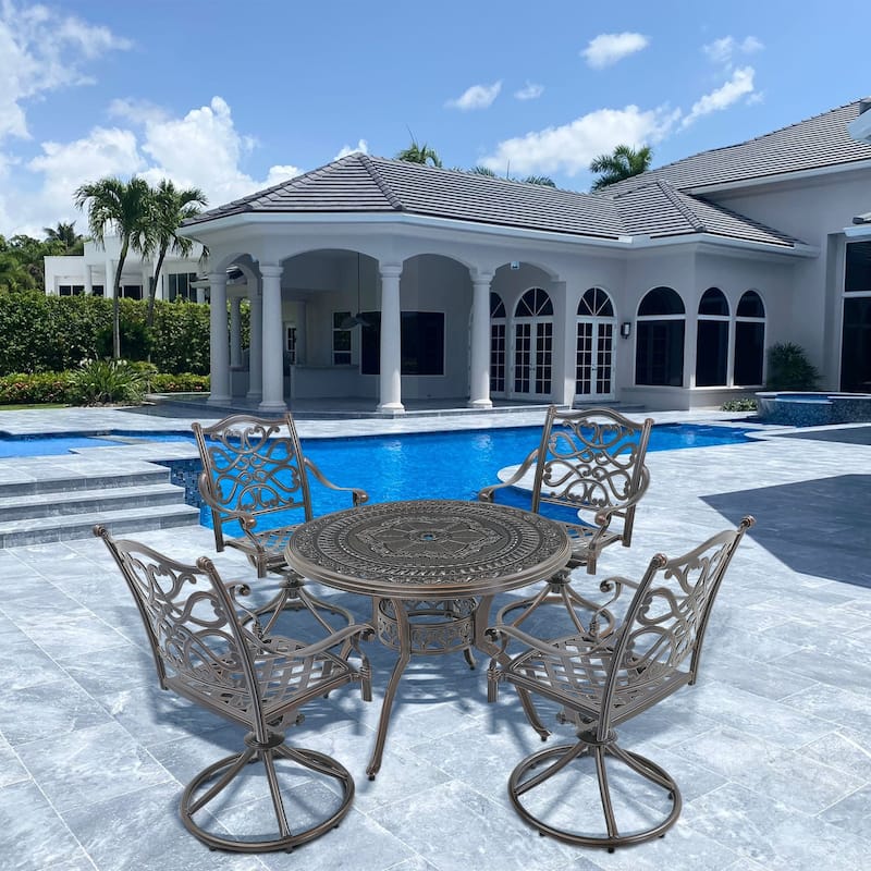 5-Piece Cast Aluminum Patio Dining Set with 4 Swivel Chair