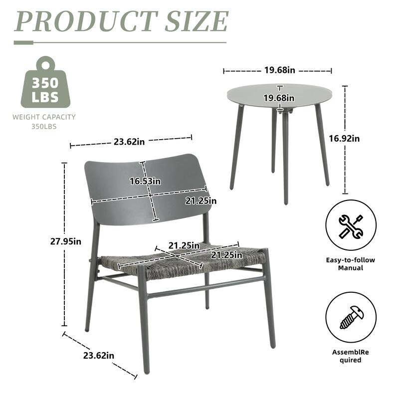 HOMEFUN Outdoor 3-Piece Aluminum Rattan Dining Sets
