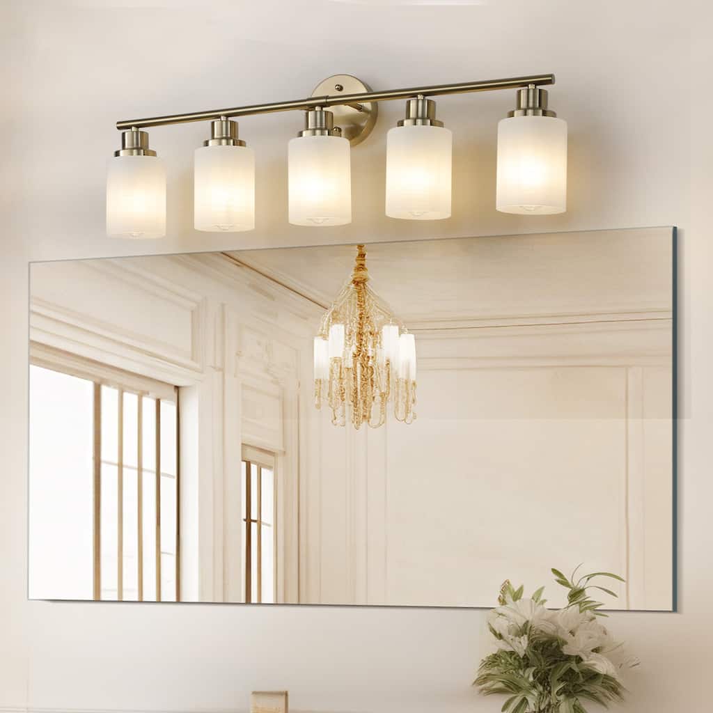 31" Modern 5-Light Vanity Wall Sconce, with Frosted Glass Shades for Bathroom or Hallway Lighting (No Bulbs)