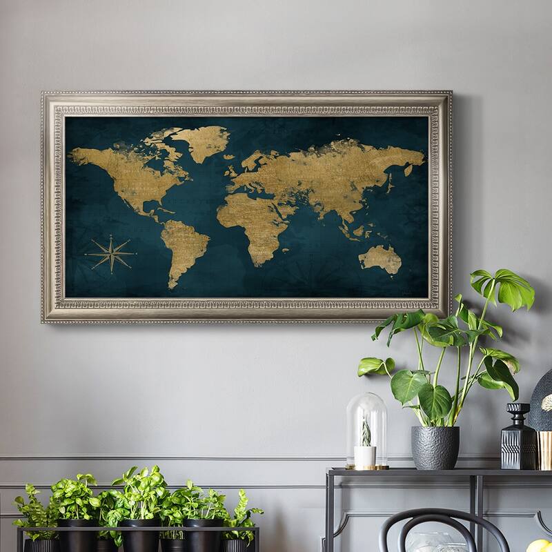 Navy Gold Map Premium Framed Canvas- Ready to Hang