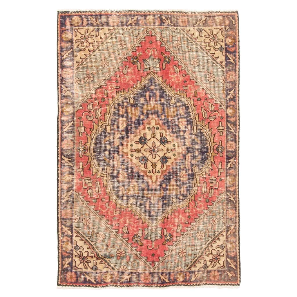 ECARPETGALLERY Hand-knotted Antalya Vintage Dark Navy Wool Rug - 3'1 x 4'8