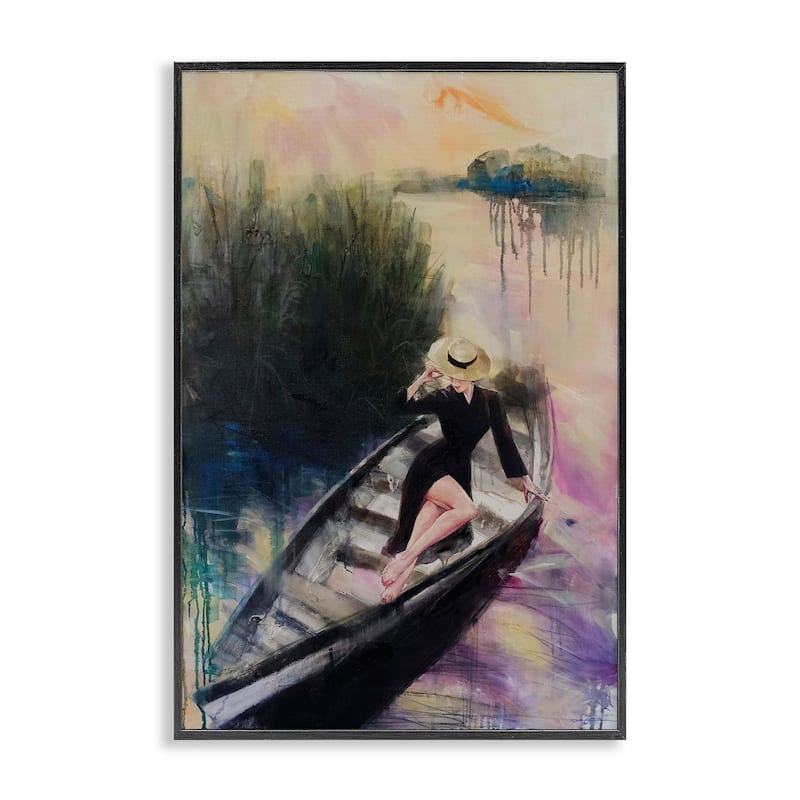 Stupell Fashion Diva on River Boat Framed Giclee Art Design By Lucille Lee - 16 x 24 - Black