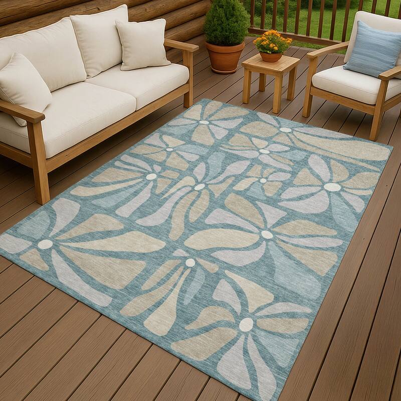 Machine Washable Indoor/ Outdoor Modern Gilcrest Chantille Rug - Teal - 3' x 5'
