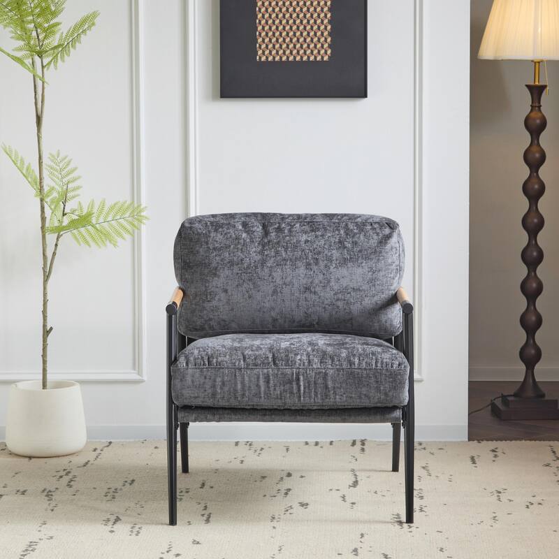 Minimalist Armchair - Soft Cushions, Wood/Metal Design, Compact