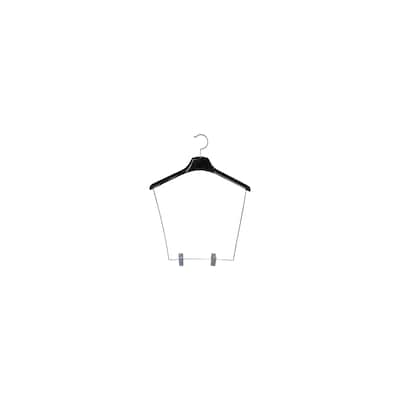 Petite Size Black Plastic Display Hanger W/ 12" Dorp Bar & Clips, 15" Length X 1 1/2" Thick, Chrome Hardware 1 Hanger