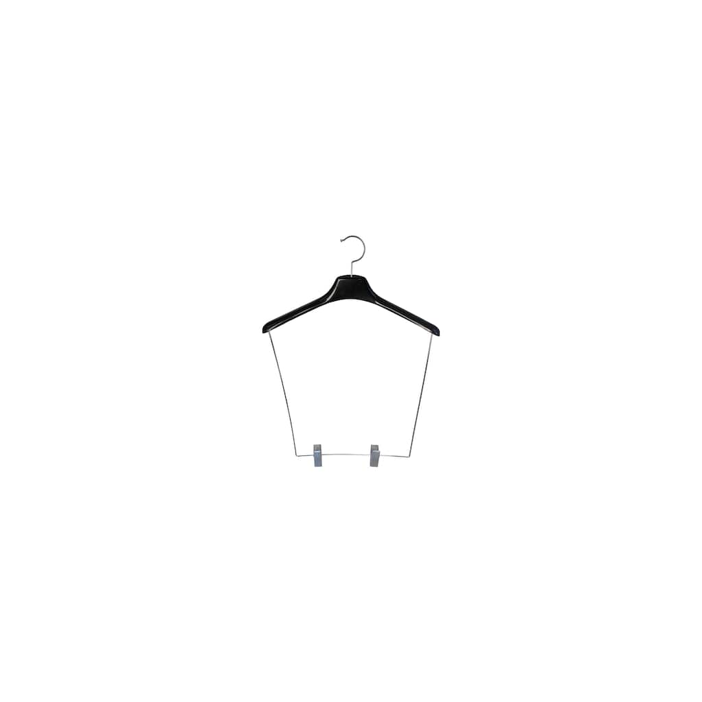 Petite Size Black Plastic Display Hanger W/ 12" Dorp Bar & Clips, 15" Length X 1 1/2" Thick, Chrome Hardware 1 Hanger