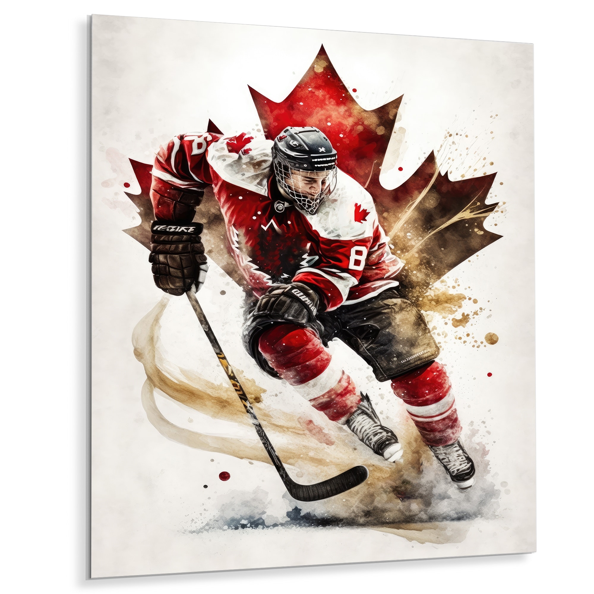 Designart 'Canadian Hockey Player In Action I' Sport Hockey Metal Wall Art, image size:2000x2000