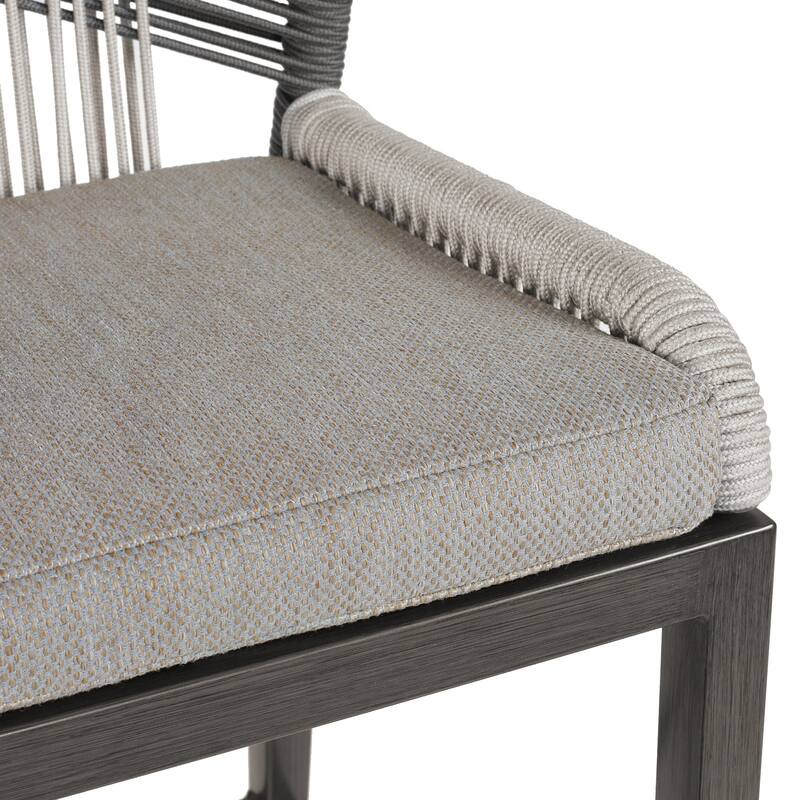 2 Set Modern Aluminum Twill Wicker Woven Outdoor Bar Stool Chair Set, Counter Height Stool with Back and Cushion - 40.6"H