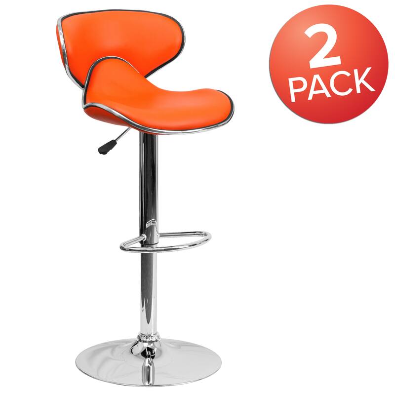 2 Pack Contemporary Mid-Back Vinyl Adjustable Height Barstool with Chrome Base - 16"W x 17.5"D x 34.5" - 43"H