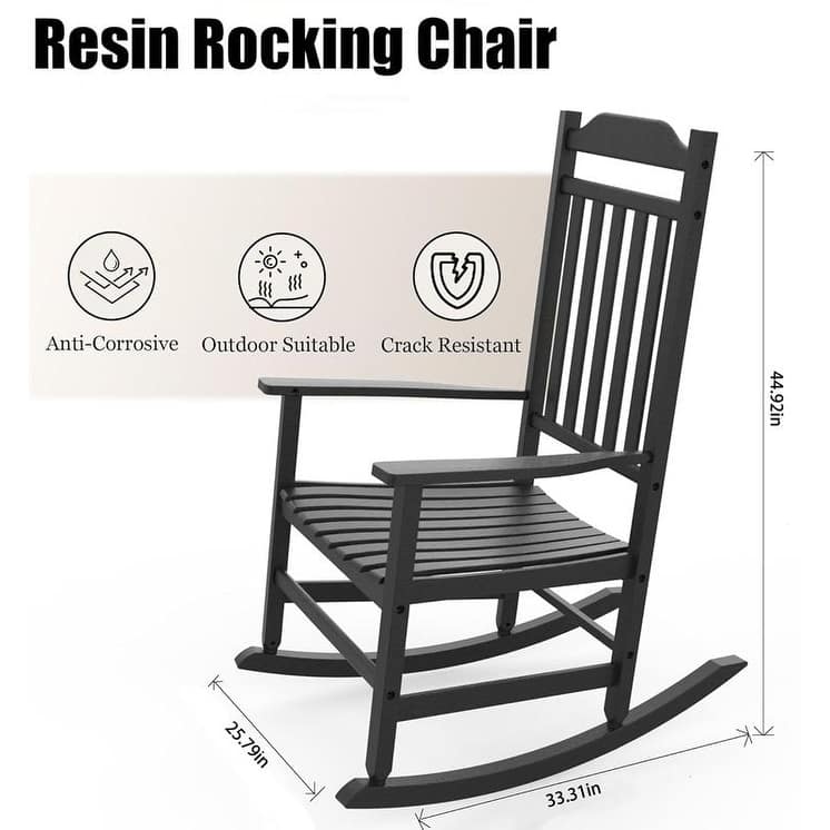 Patio Rocking Chair Outdoor ,Weather Resistant Poly Resin Oversized Porch Rocker,High Back Smooth Design,Indoor Outdoor Use