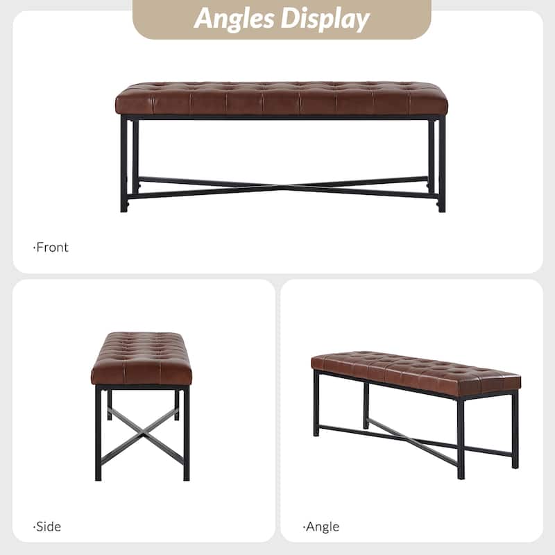 Eberhard Modern 50.5" Genuine Leather Upholstered Bench with Metal Legs by HULALA HOME
