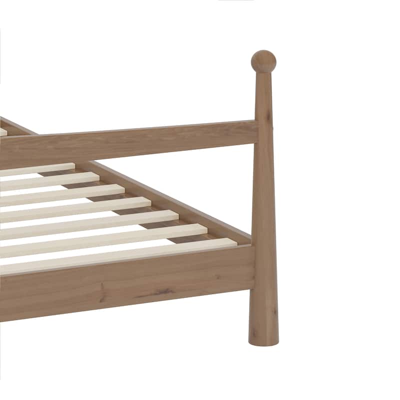 Platform Bed with Upholstered Boucle Headboard Panel Bed No Box Spring Needed Wood Slat Bed Low Profile Bed - Minimalist Design