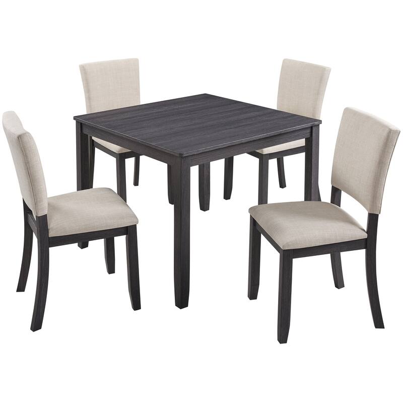 GDFStudio - Ironvale 5-Piece Modern Square Dining Table Set with 4 Upholstered Chairs