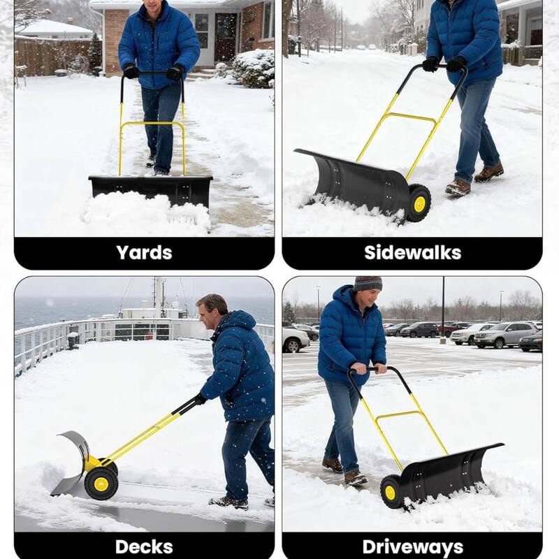 Heavy Duty U-Shaped Rod 36-Inch Steel Snow Shovel Plow for Driveways, Sidewalks, Yards