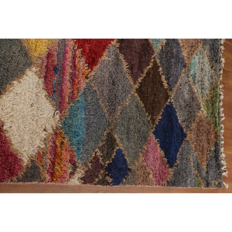 Checkered Geometric Moroccan Oriental Area Rug Handmade Wool Carpet - 9'1" x 12'8"