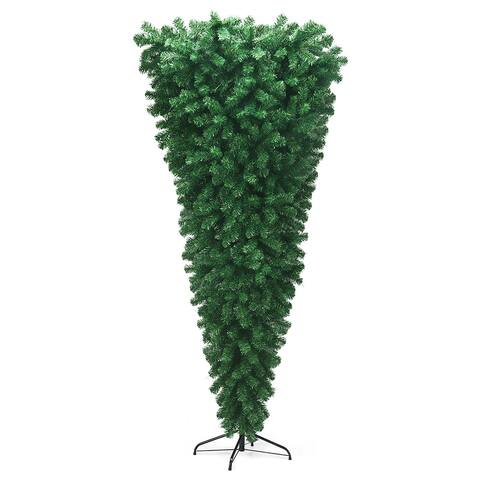 Costway 7Ft Unlit Upside Down Artificial Christmas Tree with 1000 - 7 FT