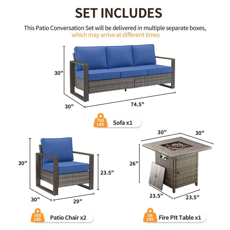 Pocassy 4/6/8PCS Sofa Swivel Chair with Fire Pit Table Set
