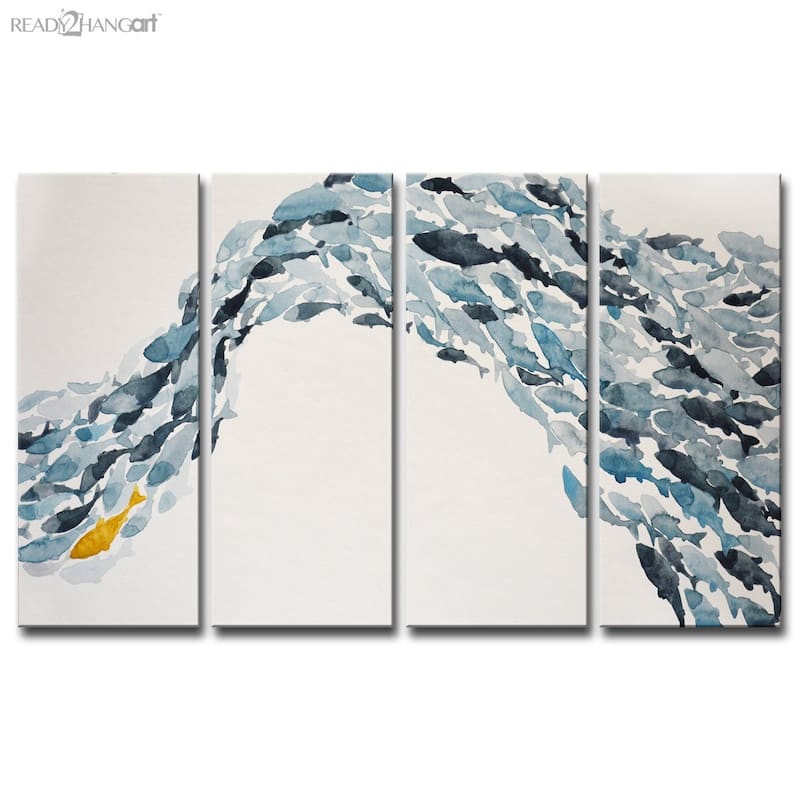 'Goldfish' Wrapped Canvas Coastal Wall Art Set by Norman Wyatt Jr. - (4) 12" W x 24" H