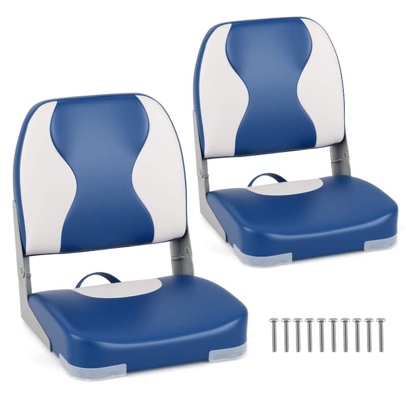 Gymax 2-Pack Boat Seats Folding Low Back Boat Chairs w/Thick Sponge - Blue