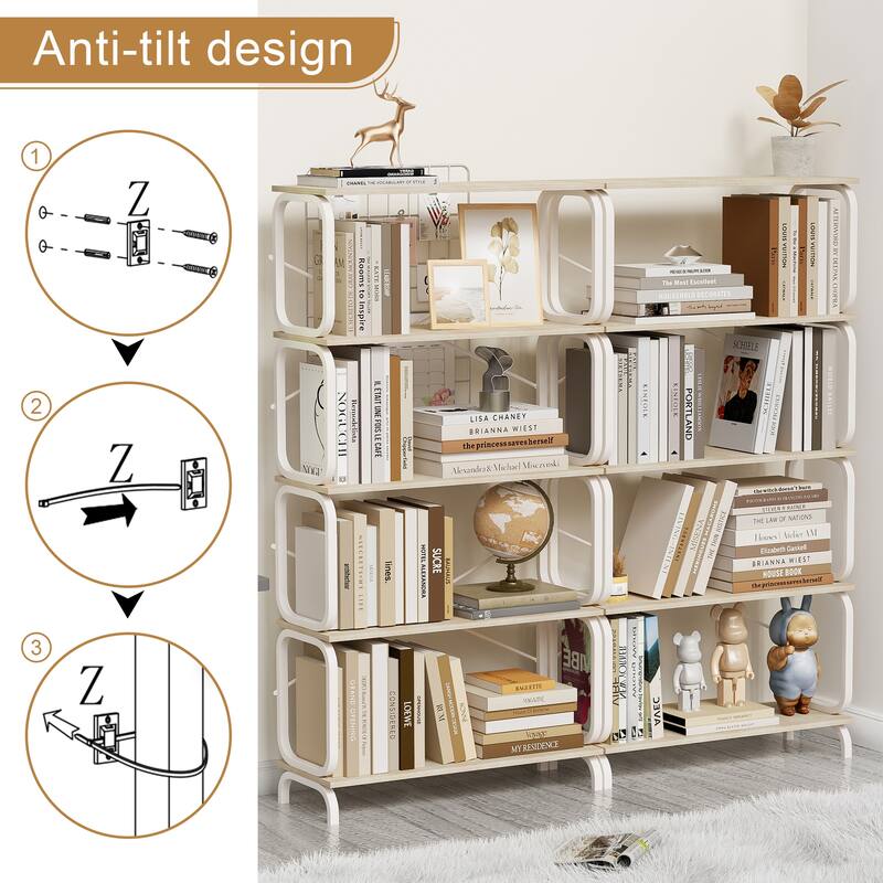 Anmytek 5 Tier Industrial Open Bookshelf White Metal Frame