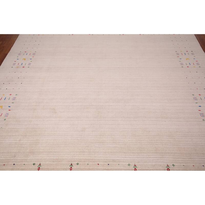 Gabbeh Oriental Square Area Rug Hand-Knotted Wool Carpet - 7'11" x 7'10"