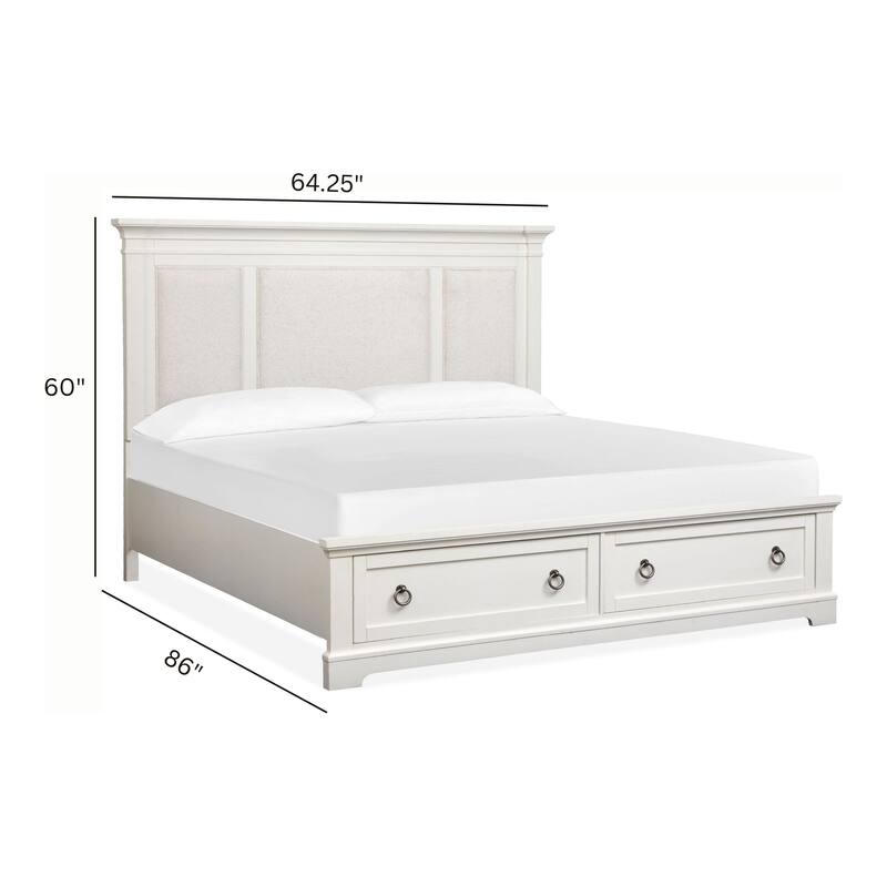 Magnussen Home Kingston Whisper White and Cerused Nutmeg Upholstered Panel Storage Bed