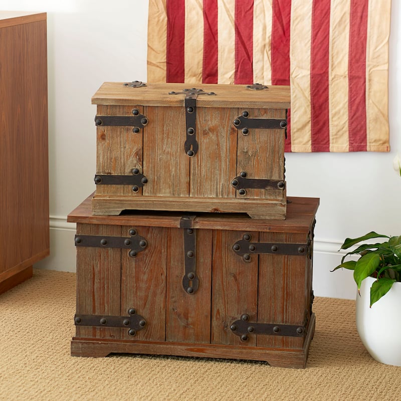Household Essentials Decorative Chinese Fir Wood Trunk with Metal Accents - Set of 2