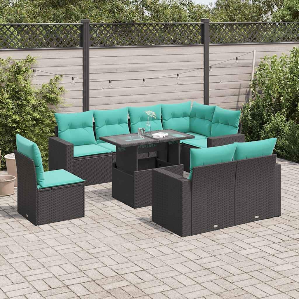 vidaXL Patio Sofa Set with Cushions and Table Outdoor 9 Piece Poly Rattan