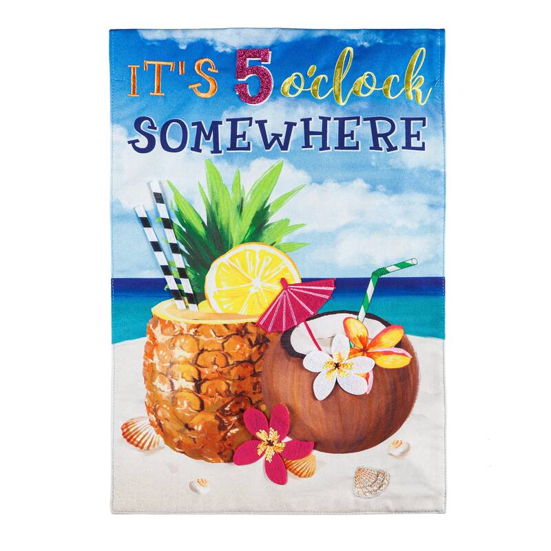 12.5 in. x 18 in. 5 O'Clock Somewhere Beach Garden Linen Flag
