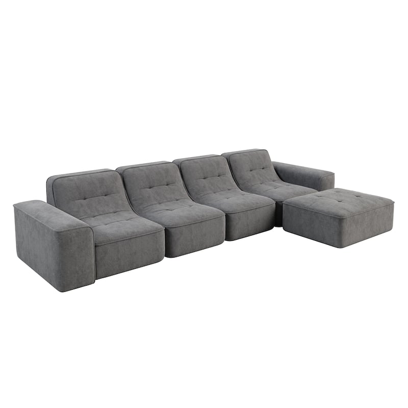 GDFStudio - Modern 143.7" Tufted Chenille Upholstered Modular Sectional Sofa Set with Removable Ottoman & Ergonomic Design