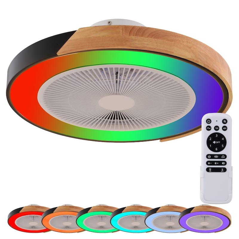 Everette 20 in. Matte Black Low Profile Flush Mount Ceiling Fan, RGBIC LED Light Kit and Remote, 6 Speed, Efficient DC Motor