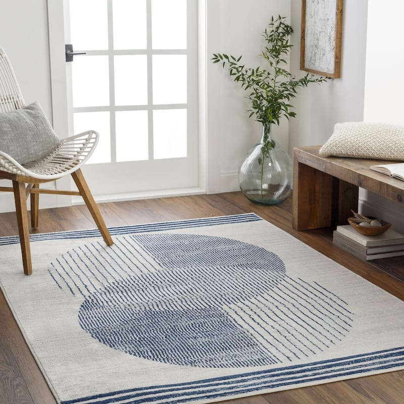 Livabliss Floransa Mod Geometric Area Rug - Cream/Blue - 7'10" Square