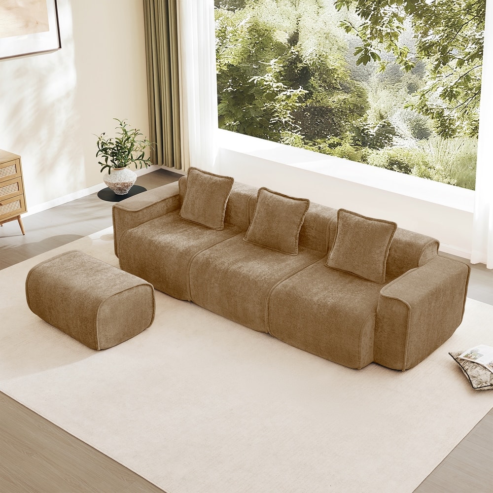 GDFStudio - Streamlined Velvet 3-Seater 108.66" L-Shaped Modular Boneless Sofa with Ottoman