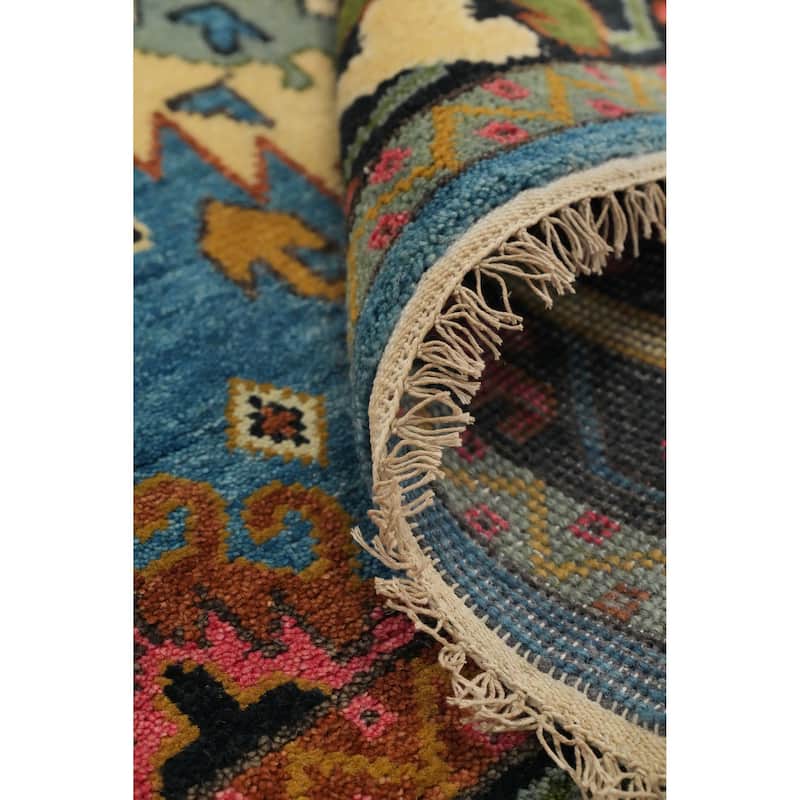 Hand Knotted Oriental 100% Wool Carpet Traditional Tribal Navy Blue & Blues Kazak Area Rug - 10' 3'' X 8' 2''