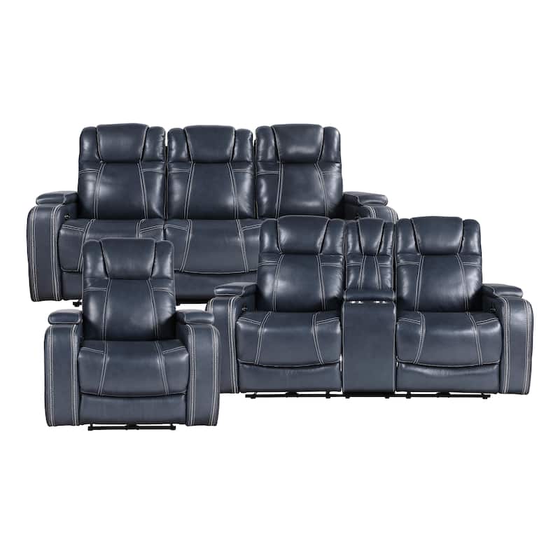 Lourical 3-Piece Leather Match Power Reclining Sofa Set - Blue