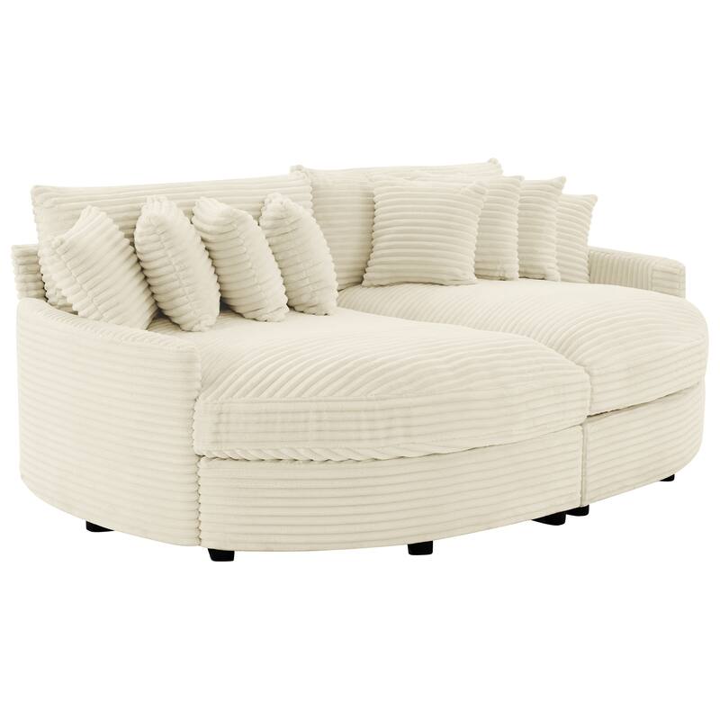 Oversized Fan-shaped Corduroy Couch, 2-piece Sectional Sofa with 4 & 8 Throw Pillows