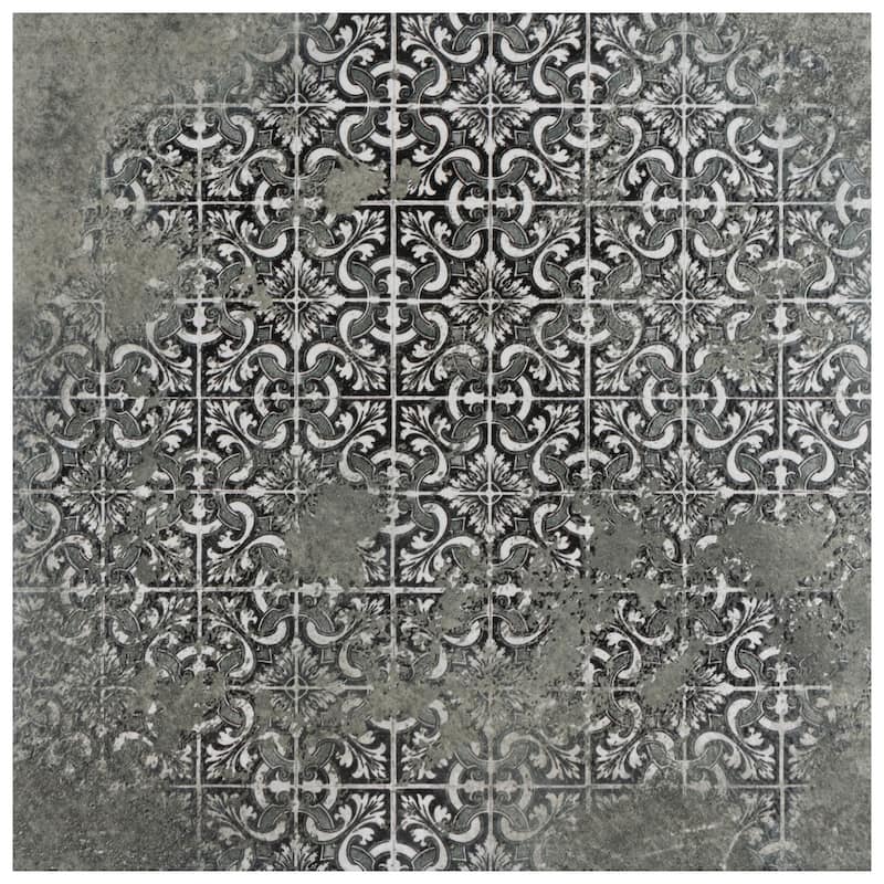 Merola Tile Antigua Deco Graphite 13" x 13" Porcelain Floor and Wall Tile