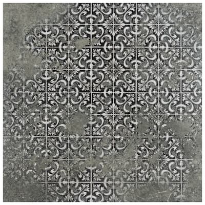 Merola Tile Antigua Deco Graphite 13" x 13" Porcelain Floor and Wall Tile
